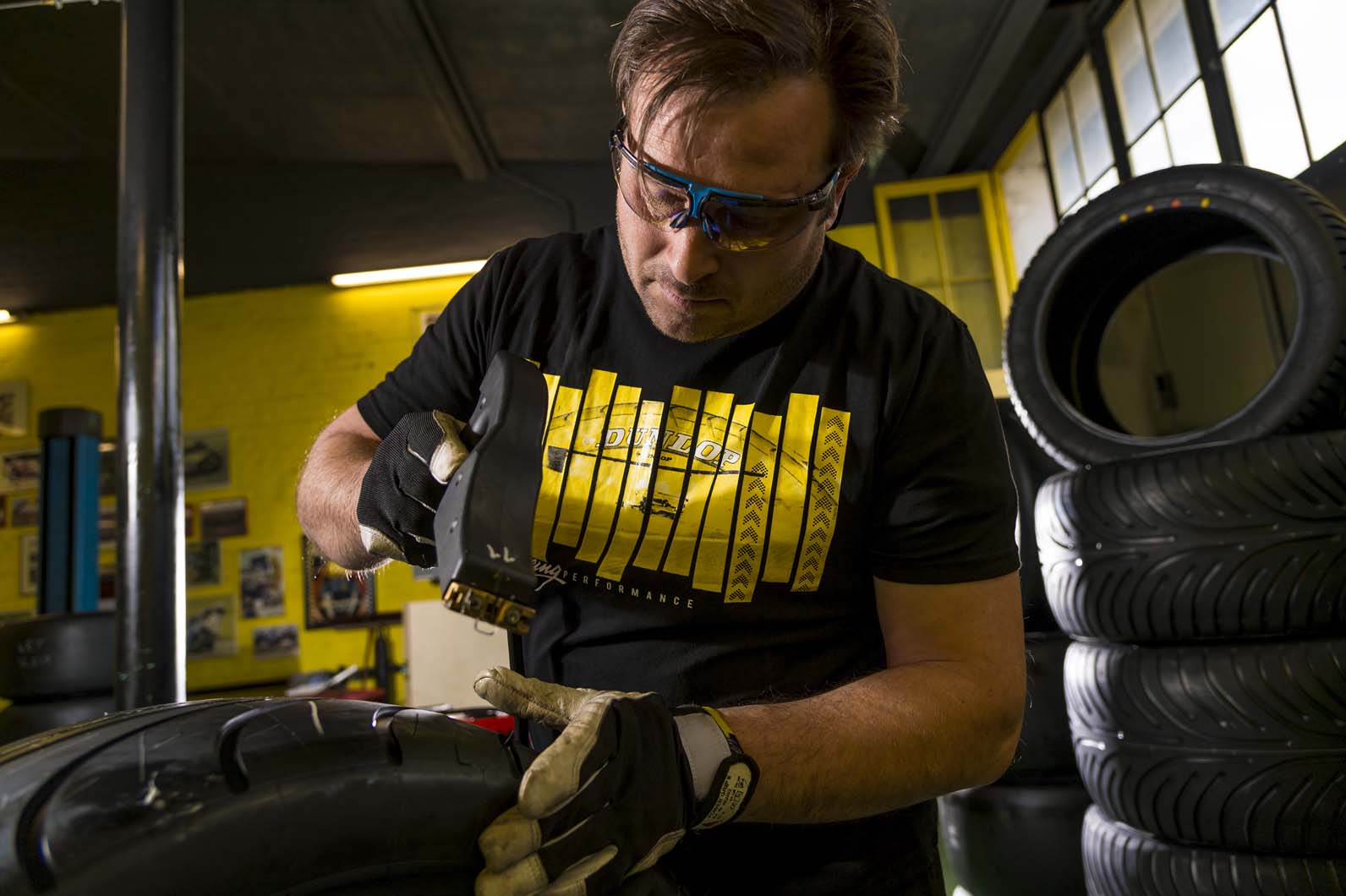Operators also hand cut slicks to create wet or intermediate tyres