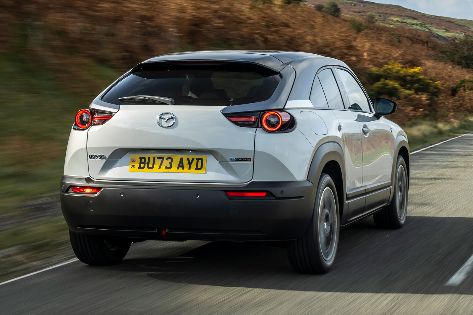 Mazda MX30 R EV review 2023 rear three quarter tracking