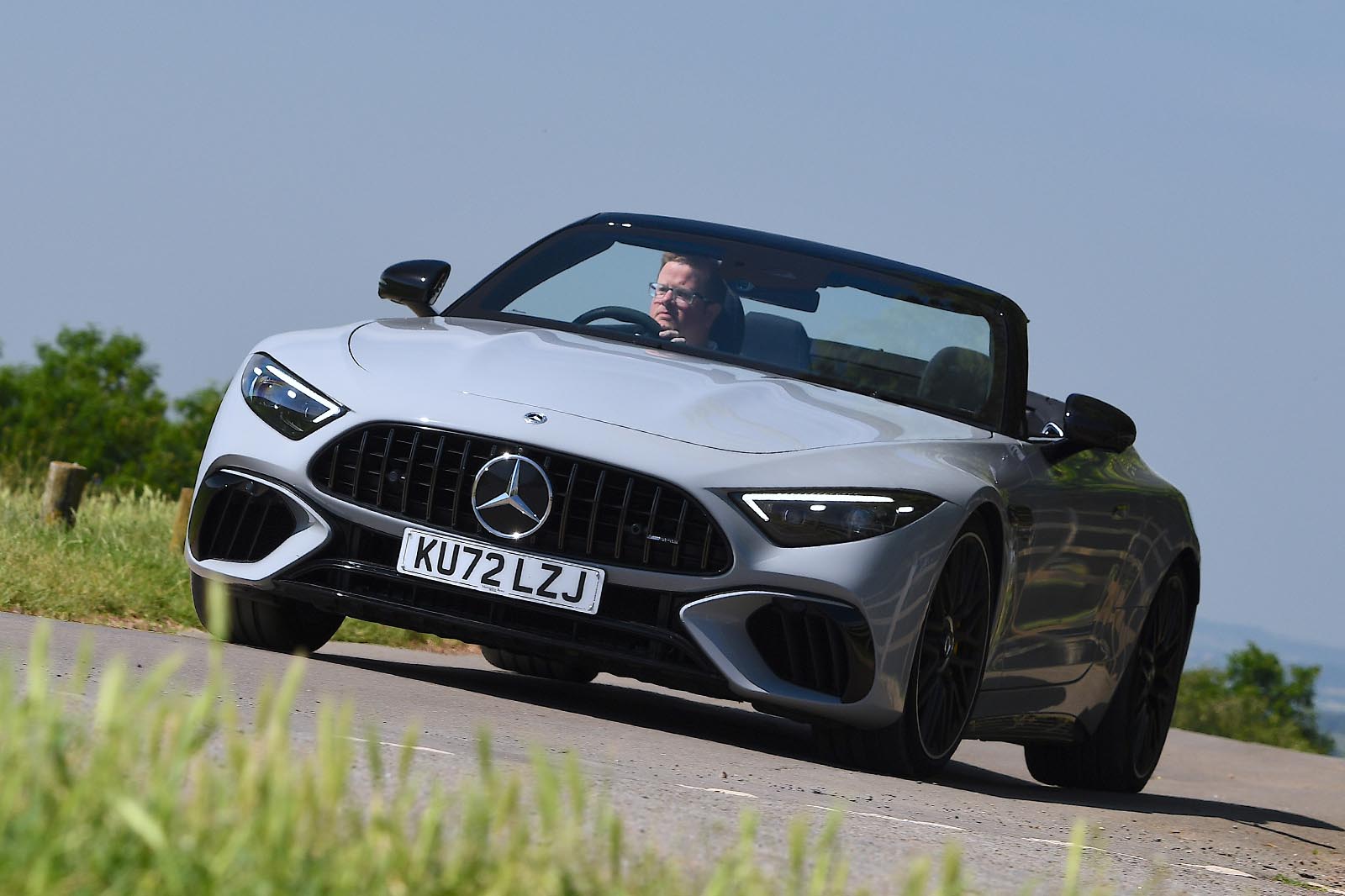 mercedes amg sl63 road test 2023 01 cornering front