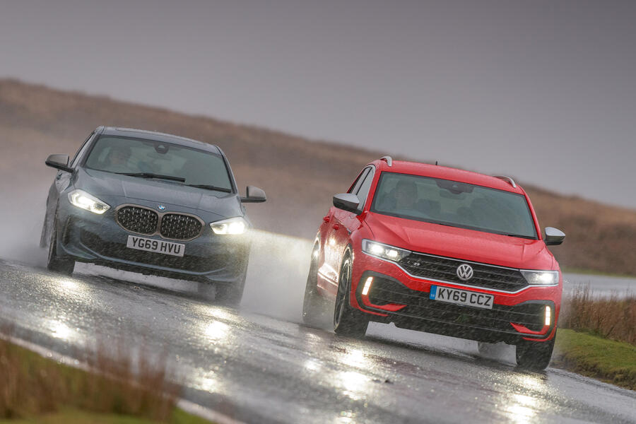 15 Bmw m135i and vw t roc r tracking front