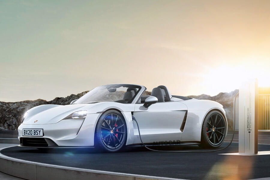 2 Porsche electric roadster render 2020 stationary side