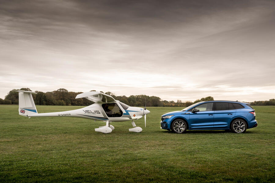 98 Skoda enyaq vs electric plane 2022 static pair