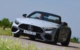 mercedes amg sl63 road test 2023 01 cornering front