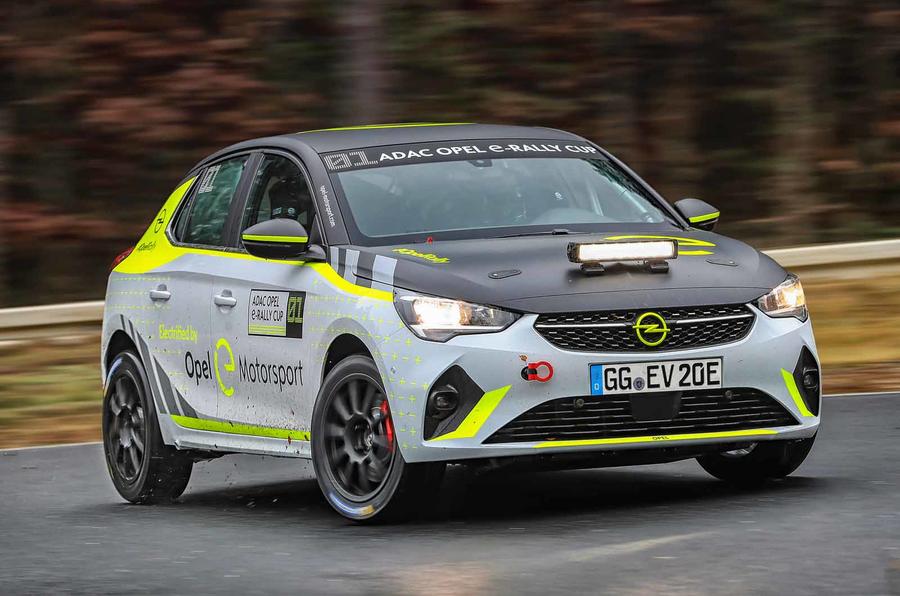 Vauxhall Corsa-e rally car sliding