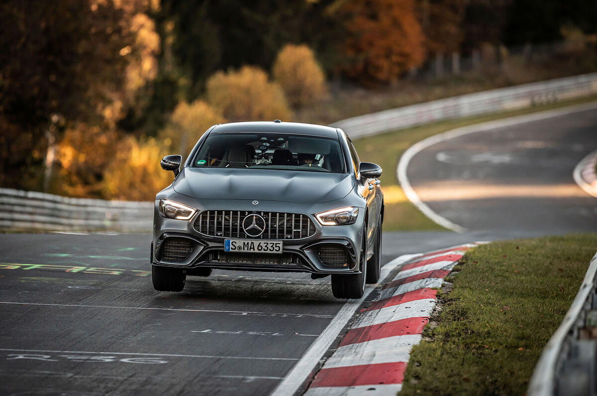 Mercedes-AMG GT 4-door coupe Nurburgring jump