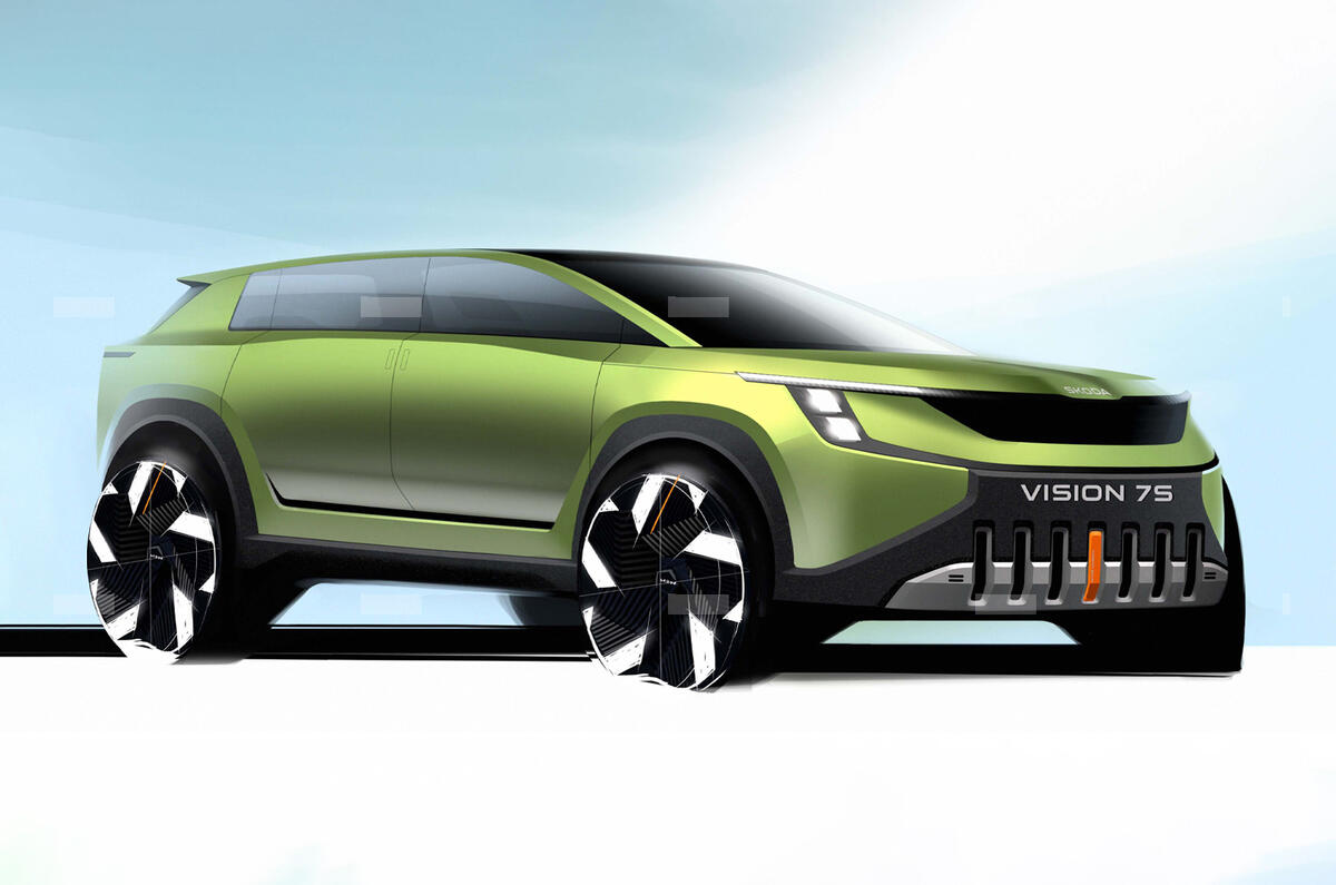 Skoda Vision 7S Concept 2022 sketch front quarter