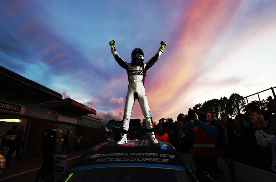 Colin Turkington celebrates victory in the 2019 BTCC title fight