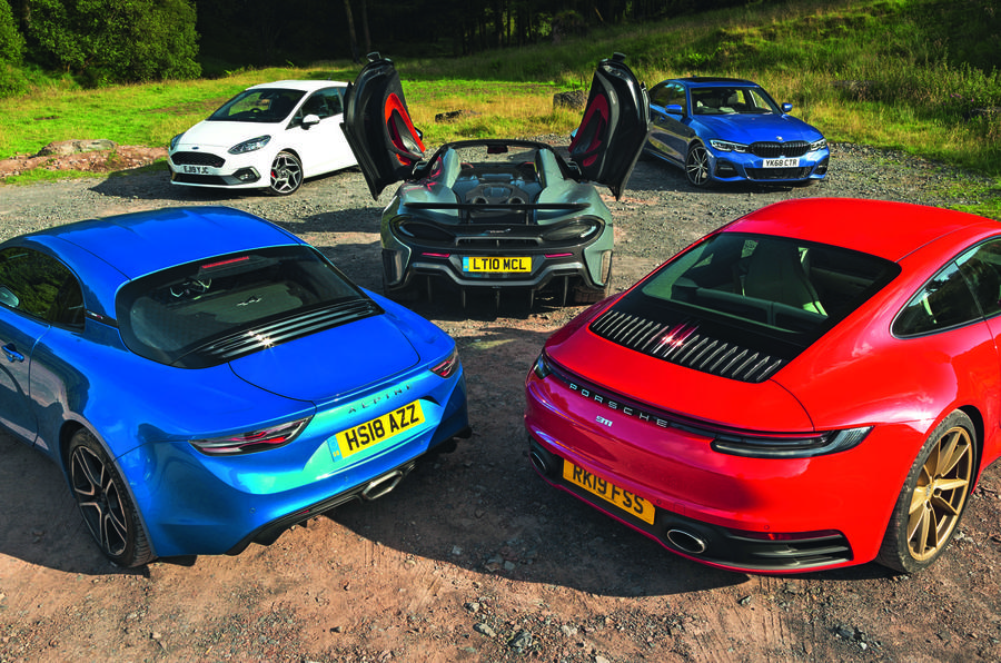 Porsche 911, Alpine A110, McLaren 600LT, Ford Fiesta ST, BMW 320D